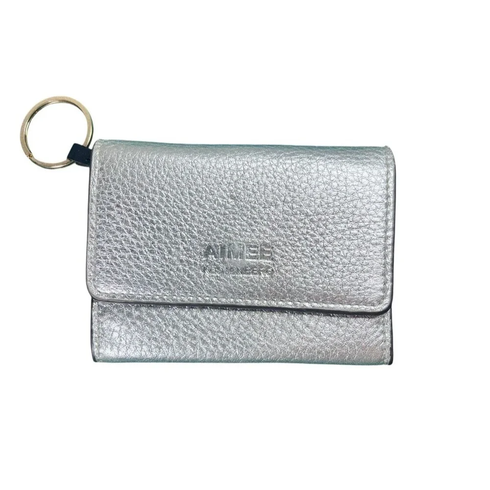 Aimee Kestenberg Silver Metallic Leather Keychain Wallet Card Holder